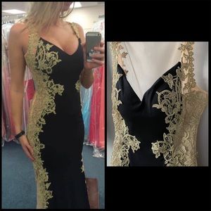 Black Gold Prom Formal Dress